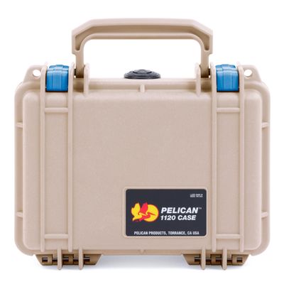 ColorCase Pelican Protector 1120 Case Desert Tan - Small Size Waterproof Case (Case Only) - Blue Latches