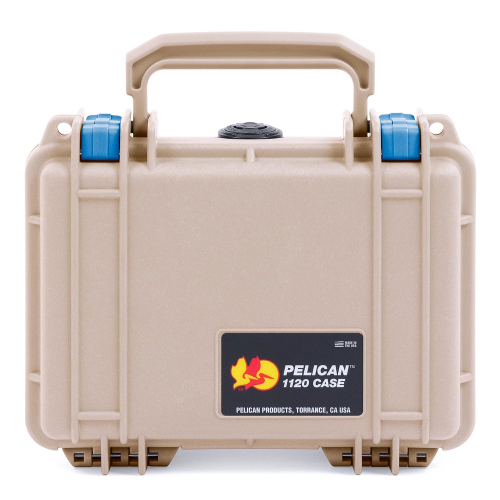 ColorCase Pelican Protector 1120 Case Desert Tan - Small Size Waterproof Case (Case Only) - Blue Latches