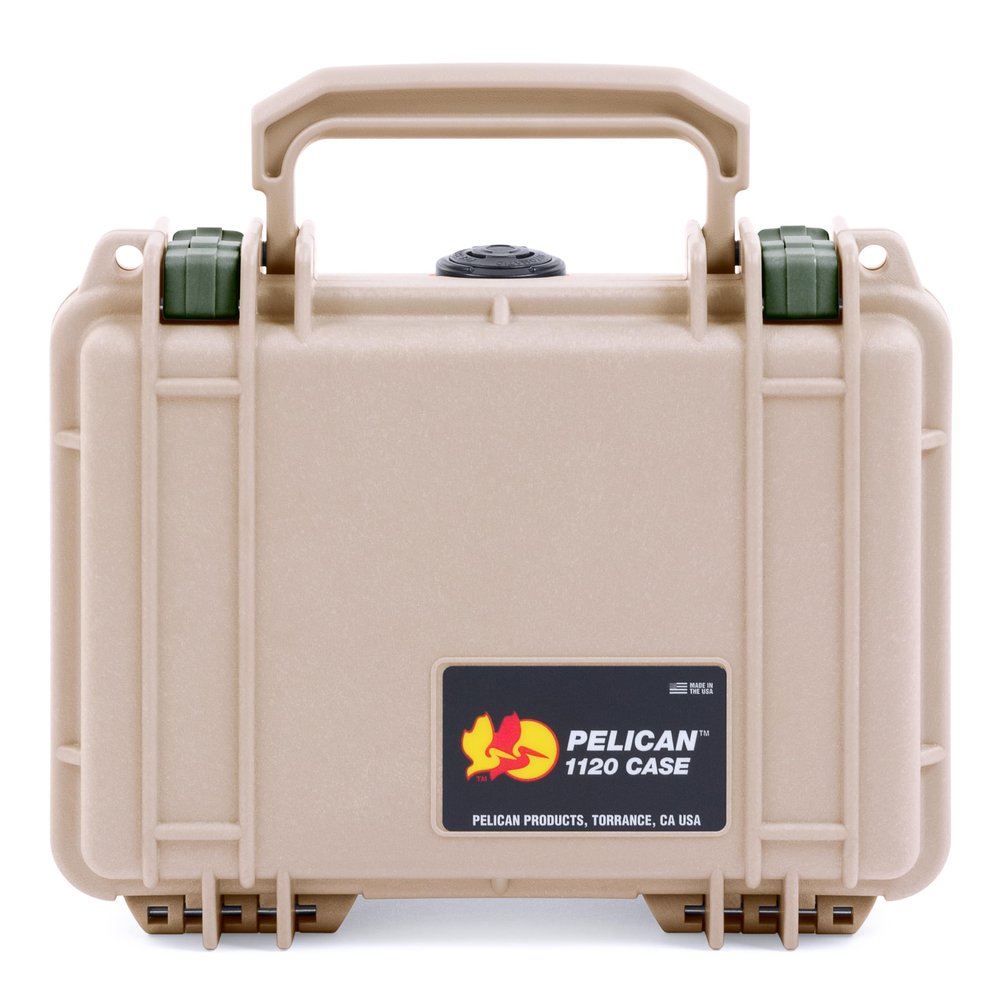 ColorCase Pelican Protector 1120 Case Desert Tan - Small Size Waterproof Case (Case Only) - OD Green Latches