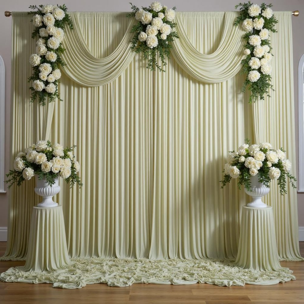 10ftx10ft Sage Green Wrinkle-Free Backdrop Drapes, Light Green Polyester Background Curtains Backdrop Decorations for Party