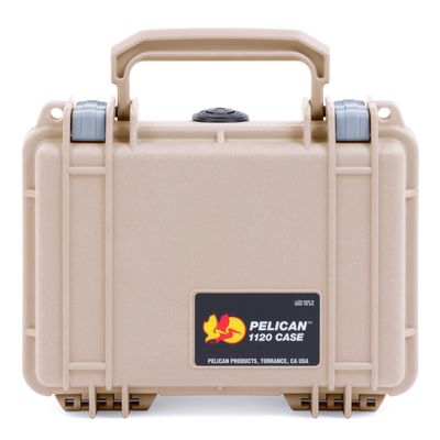 ColorCase Pelican Protector 1120 Case Desert Tan - Small Size Waterproof Case with Pick & Pluck Foam & Convoluted Lid Foam - Silver Latches