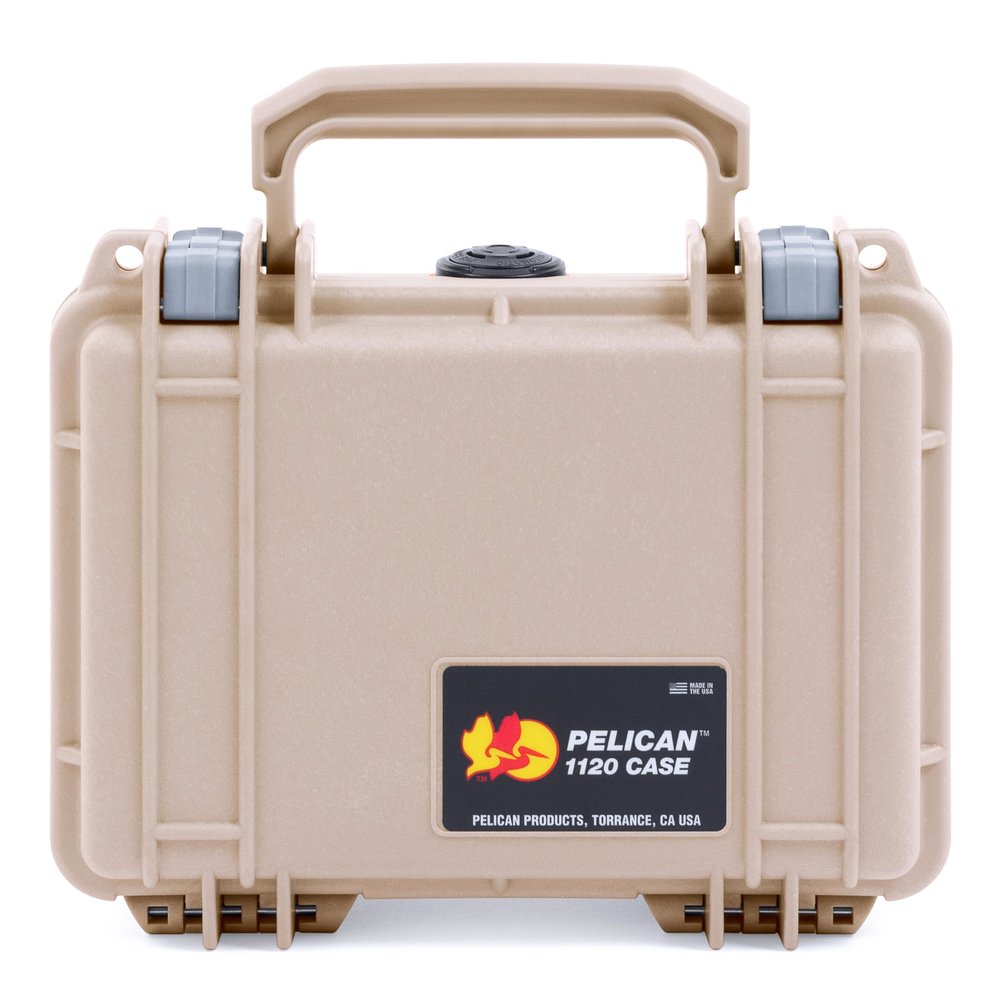 ColorCase Pelican Protector 1120 Case Desert Tan - Small Size Waterproof Case with Pick & Pluck Foam & Convoluted Lid Foam - Silver Latches