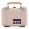 ColorCase Pelican Protector 1120 Case Desert Tan - Small Size Waterproof Case with Pick & Pluck Foam & Convoluted Lid Foam - Silver Latches view 1