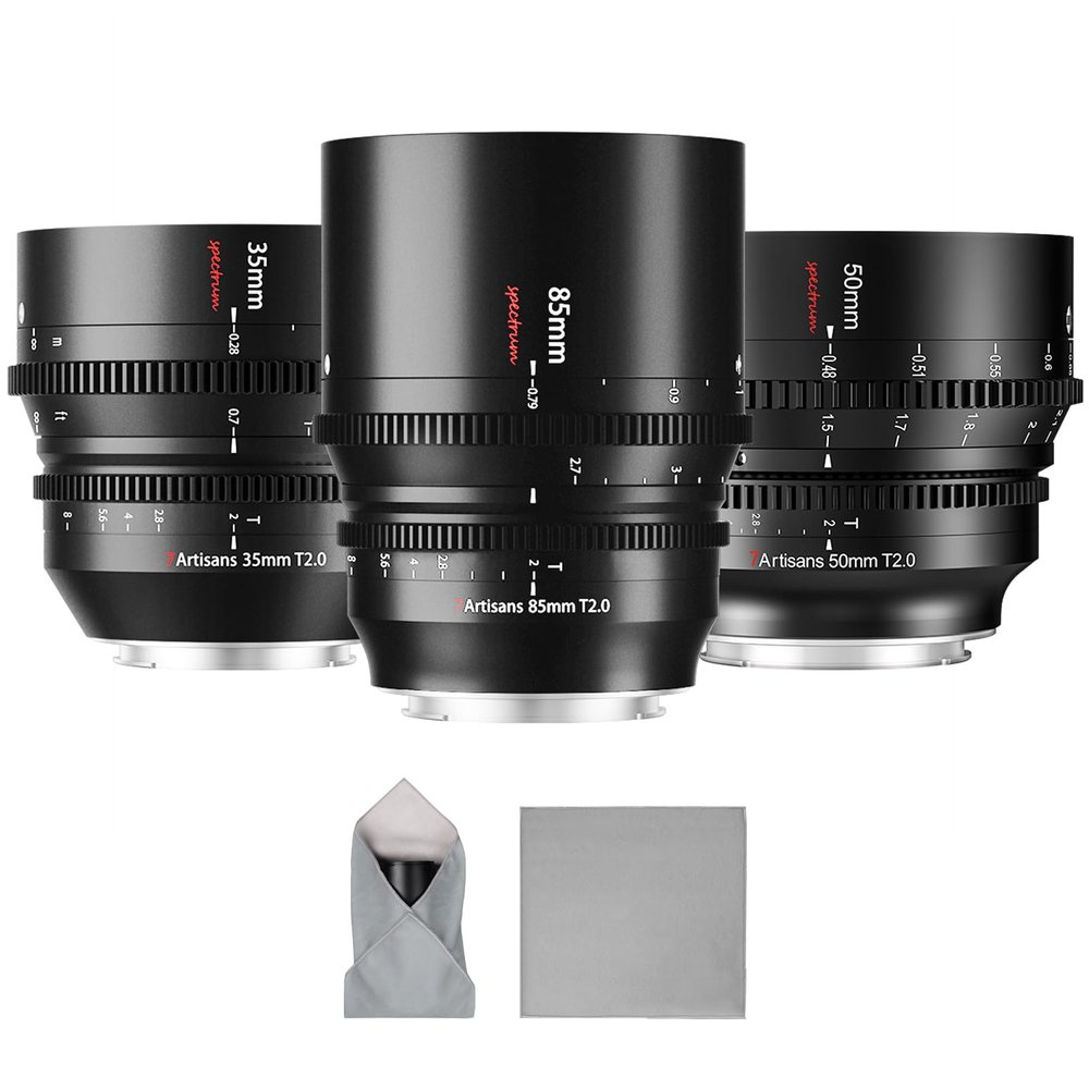 7artisans 35mm/50mm/85mm T2.0 Large Aperture Cine Lens Set Compatible for Leica/Sigma/Panasonic L Mount