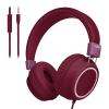 Olyre Kids Headphones,Wired Toddler Teens On-Ear Headphones with HD Microphone,94dB Volume Limit,Tangle-Free 3.5mm Jack Foldable Stereo Children Earphones for School,Tablet,Plane Travel Wine Red view 1