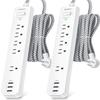 15FT Long Cord Power Strip - Extension Cord Surge Protector, 5 Widely AC Outlets 3 USB Ports, Wall Mount, Flat Plug with Overload Surge Protection for Home, Office, Dorm Room Essentials (2 Pack) view 1