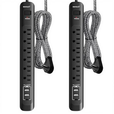 2 Pack Power Strip Surge Protector - 10 Ft Extension Cord with 6 Outlets with 3USB Ports1 USB C Port1875W/15A, Flat Plug, Wall Mount Desk Charging Station for Home Office