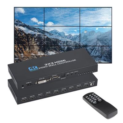 Video Wall Controller 3x3, TV Wall Processor, 4K x 2K HDMI Multi-Screen Splicing Processor, Support Support 1-Way HDMl or DVI Input and 9 HDMl Output Support Images Stitching 3x2 2x3 2x2 4x2 2x4 etc