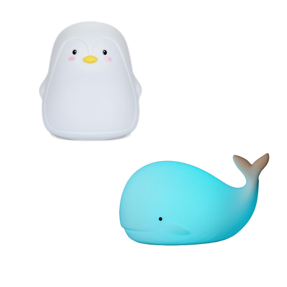 TriPro Silicone Nursery Night Light Beach Room Decor Desk Lamp (Whale & Penguin)