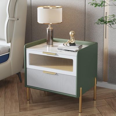 Multipurpose Solid Wood Modern Bedroom Nightstand with Cabinet Legs, Freestanding Bedroom Side Table Nightstand with Handle, Suitable for Bedroom, Living Room, Study Room, etc. ( Color : Green , Size