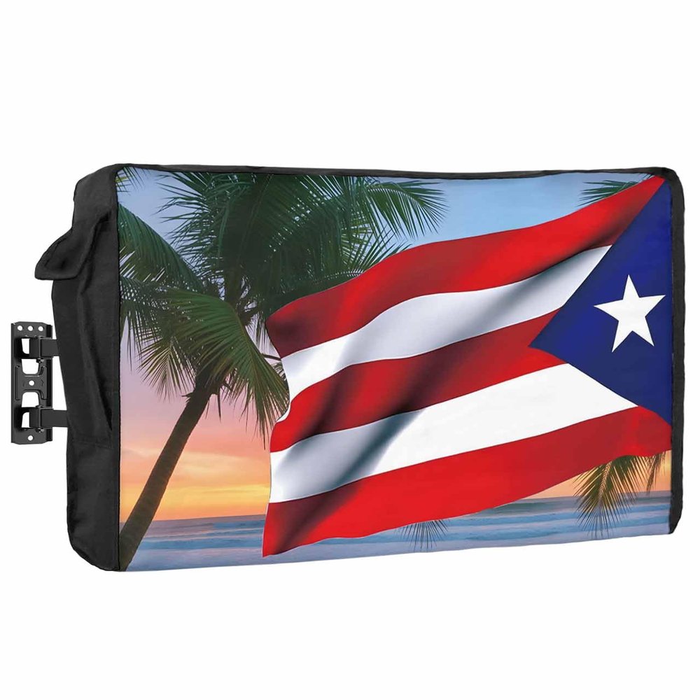 Outdoor TV Cover - Summer Beach Puerto Rico Flag Waterproof and Weatherproof 30"-32" LCD Movable Shield TV Display Screen Protector Outside Television Covers
