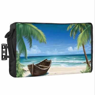 Outdoor TV Cover - Summer Palm Tree Ocean Beach Boat Waterproof and Weatherproof 60"-65" LCD Movable Shield TV Display Screen Protector Outside Television Covers
