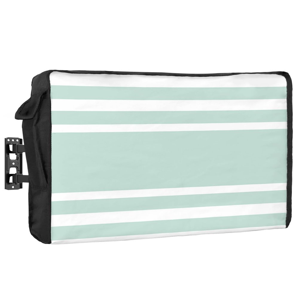 Outdoor TV Cover - Aqua White Stripe Waterproof and Weatherproof 52"-55" LCD Movable Shield TV Display Screen Protector Outside Television Covers