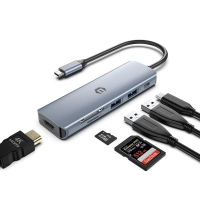 Tymyp USB C Hub, 6 in 1 with 4K HDMI Output, 100W PD Charging, 2 x USB 3.0, SD/Micro SD Card Reader, Compatible for USB C Laptops Dell XPS/HP/Surface and Other Type C Devices