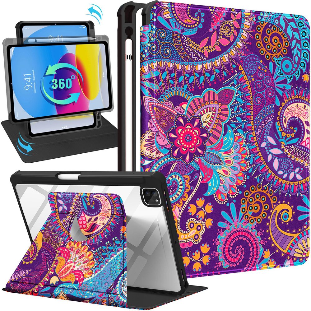 Uppuppy for iPad Pro 12.9 Case Folio Cover with Pencil Holder Women Cute Girls Girly Aesthetic Pretty Kawaii Unique Colorful Rotating Stand for Apple iPad Pro 12.9 Inch Cases 2022/2021/2020/2018