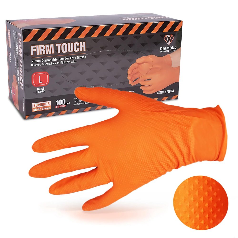 Glove Station Nitrile Disposable Gloves - Powder-Free, Latex-Free, Textured Grip, Diamond Textured Grip,Suitable for Industrial, Mechanical&Food Applications -Orange - XL (100 Count)