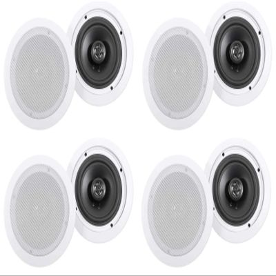 Rockville HC655 6.5" in-Ceiling Home Theater Speakers, 500-Watt Peak 80-Watt RMS per Speaker, 8 Ohm, Polypropylene Cone, Fixed 0.5 in Mylar Dome Tweeter, Paintable Grills, 4-Pair 8-Piece