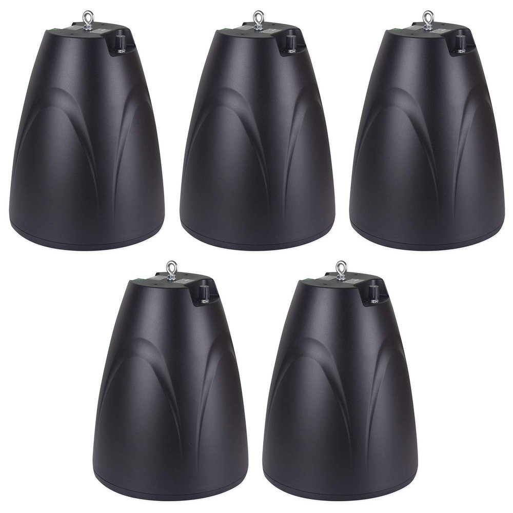 Rockville PEN-65T 70V/100V 6.5 in Hanging Pendant Speaker, Black, Wide Coverage, Ceiling Suspension for Open Ceilings, for Restaurants, Bars, Retail Stores, Office Spaces, 5-Piece