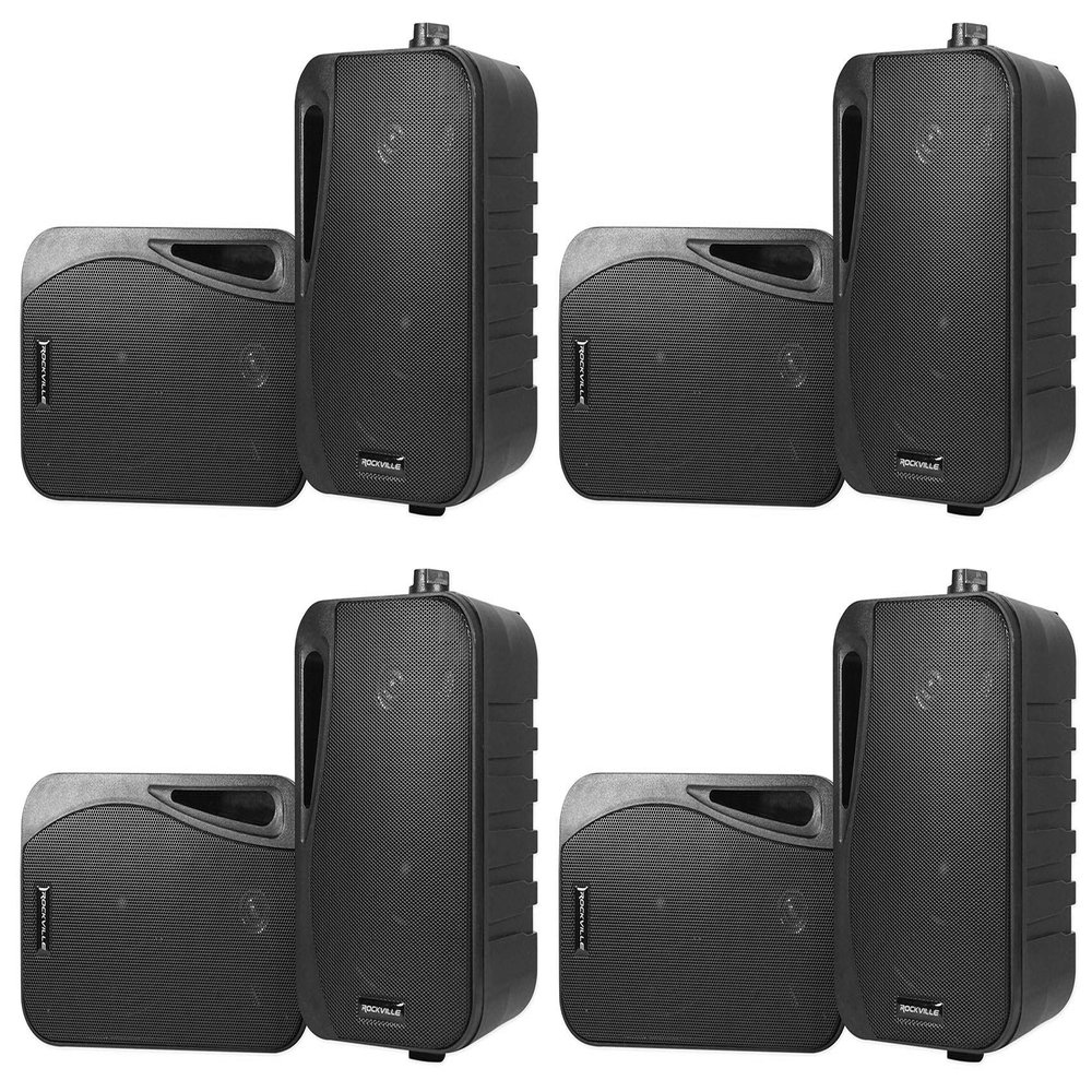 Rockville HP4S BK 4" 360W Peak/120W RMS per Pair Outdoor/Indoor Speakers, Swivel Wall Mount, IPX44 Weather Resistant, High-Fidelity Sound, for Home Theater and Patio Use, 4-Pair