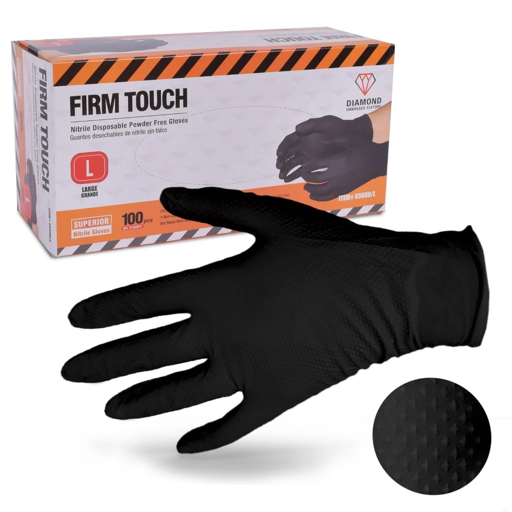 Glove Station Nitrile Disposable Gloves - Powder-Free, Latex-Free, Textured Grip, Diamond Textured Grip,Suitable for Industrial, Mechanical&Food Applications -Black -8MIL - XXL (100 Count)