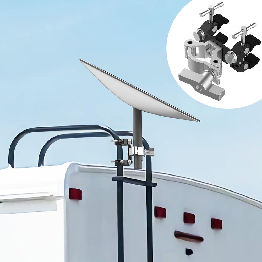 BUJ RV Ladder Tubing Holder for Starlink V1 and V2, Camper Roof Railing Mount, Universal Starlink Mounting Set, Stainless Steel and Aluminum Frame, Metallic Color, Railing Mount