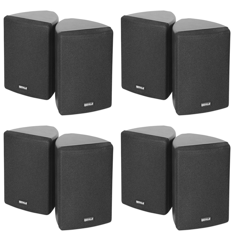 Rockville Cube Black 30W RMS 3.5 in Home Theater Wall Speakers, 8 Ohm, 360-Degree Swivel Brackets, True 2-Way Audio, Compact Design, for Home Theater and Surround Sound, 8-Piece