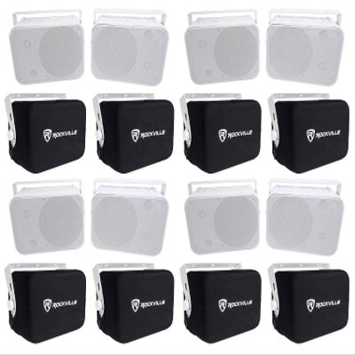 Rockville (8 HP65S-8 6.5" Outdoor/Indoor Home Theater Speakers w/Swivel Bracket Bundle with (8) RWBC65S Neoprene Covers for Select 6.5" Outdoor/Patio/Boat Speakers (16 Items)