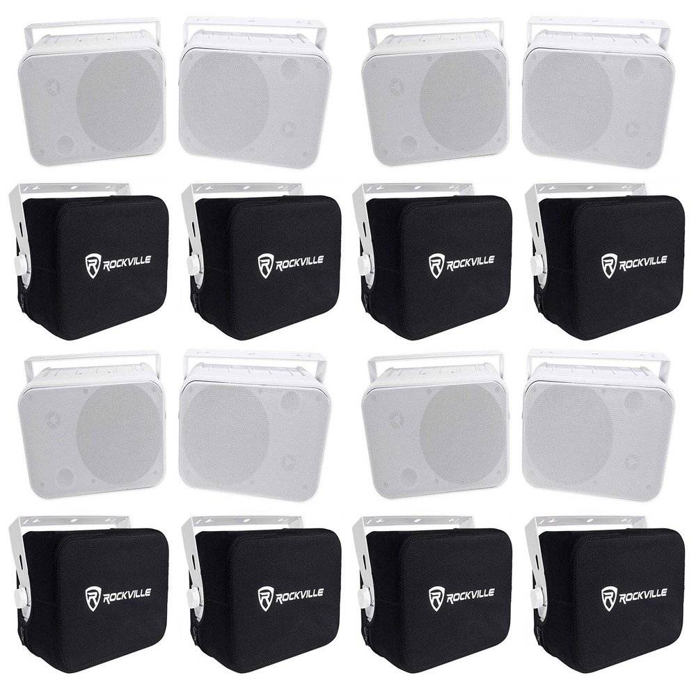 Rockville (8 HP65S-8 6.5" Outdoor/Indoor Home Theater Speakers w/Swivel Bracket Bundle with (8) RWBC65S Neoprene Covers for Select 6.5" Outdoor/Patio/Boat Speakers (16 Items)
