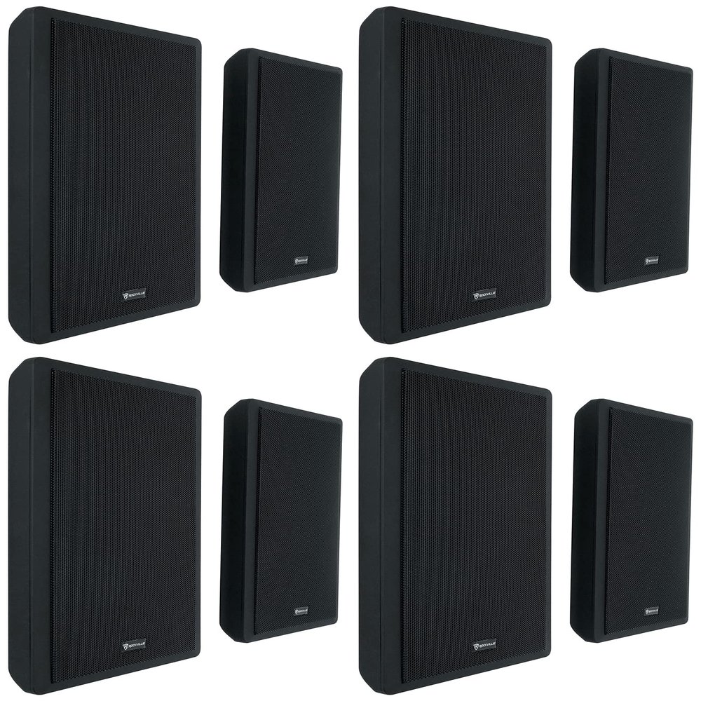 Rockville RockSlim Black 5.25" 240W Home Theater Speakers, 8 Ohm, Slim Wall-Mount Design, Clear Audio, Durable Build, for Home Theater Enthusiasts, 8-Piece