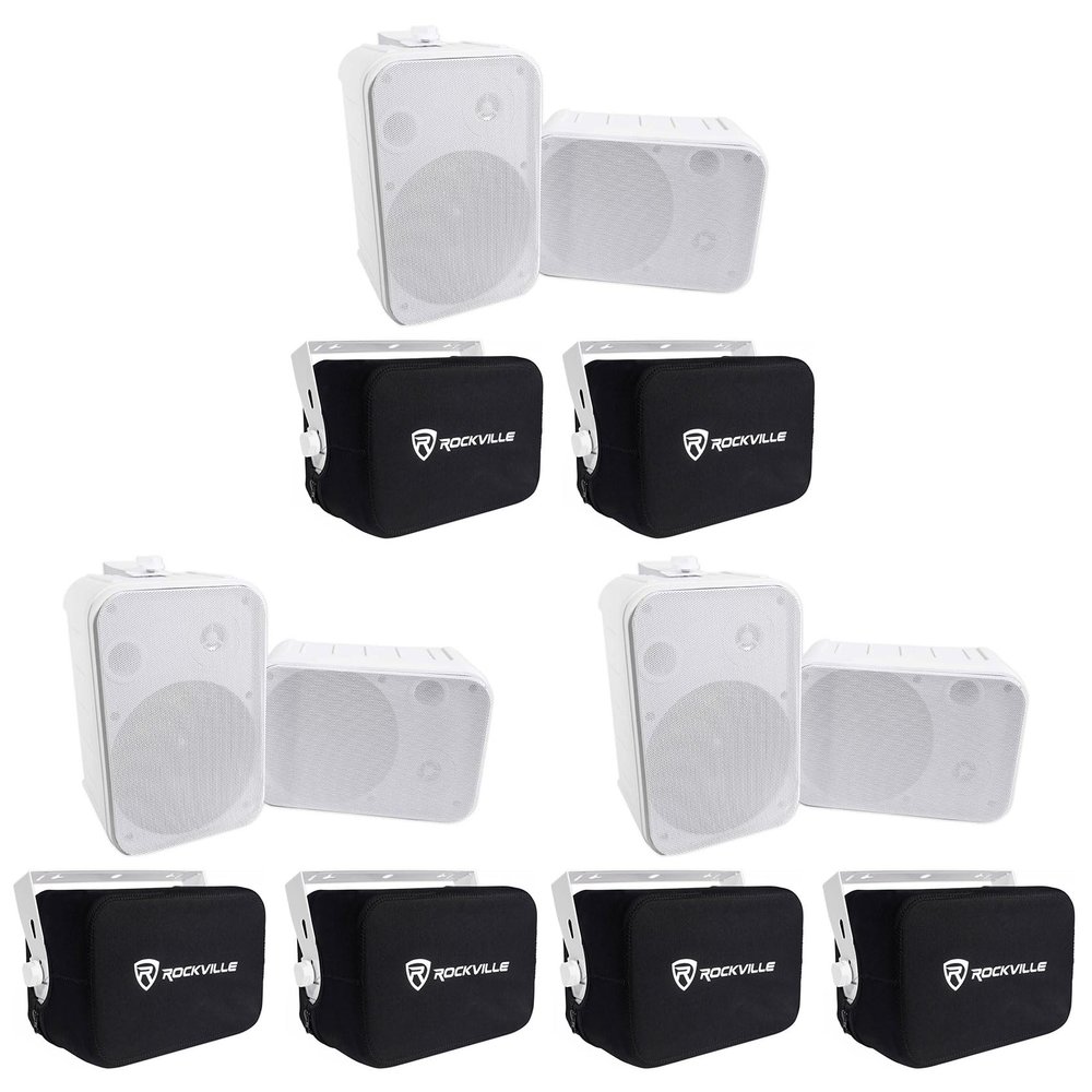 Rockville (6 HP65S 6.5" Outdoor/Indoor Home Theater Speakers w/Swivel Bracket Bundle with (6) RWBC65S Neoprene Covers for Select 6.5" Outdoor/Patio/Boat Speakers (12 Items)