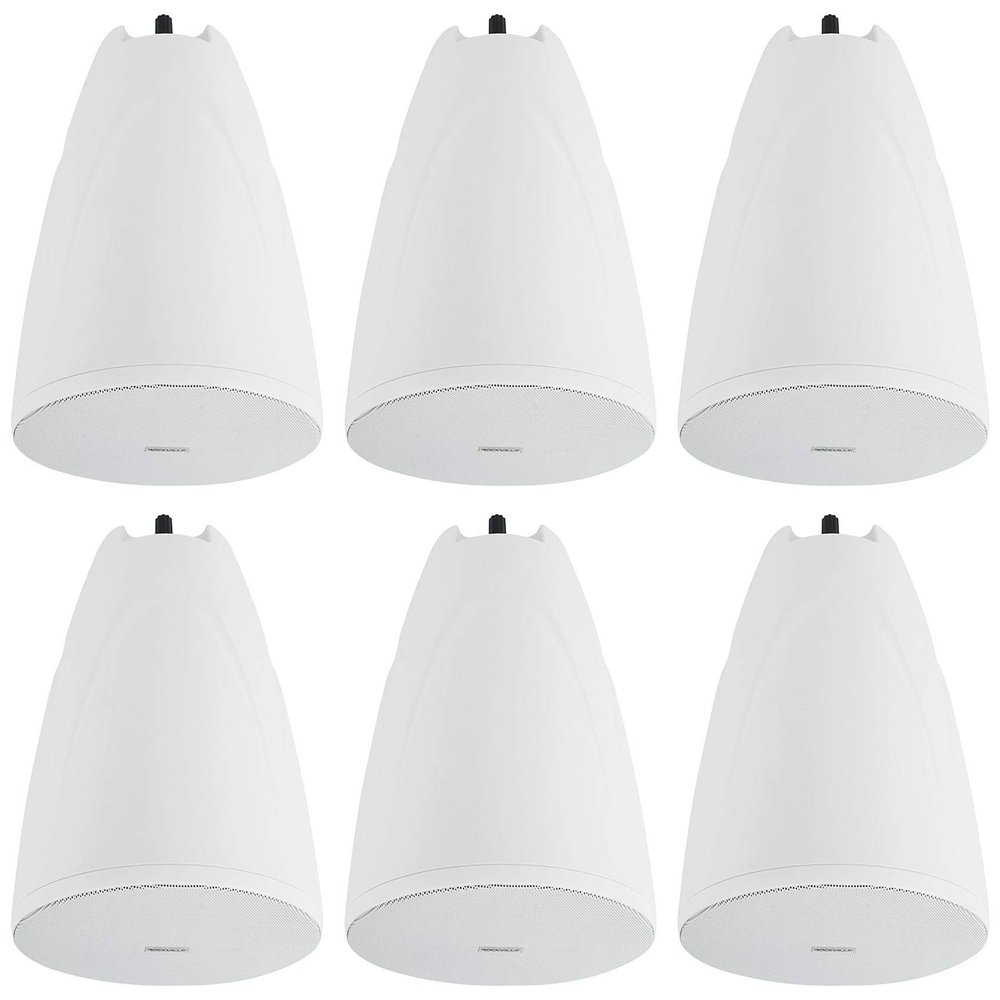 Rockville PEN-65T White 6.5" 70V/100V/8-Ohm Hanging Pendant Speakers, Crisp Audio, Simple Setup, Sturdy Design, Perfect for Offices and Cafes (6 Item)