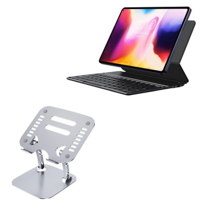 BoxWave Stand and Mount Compatible with Chuwi HiPad Pro - Executive VersaView Laptop Stand, Ergonomic Adjustable Viewing Angle Metallic Riser - Metallic Silver