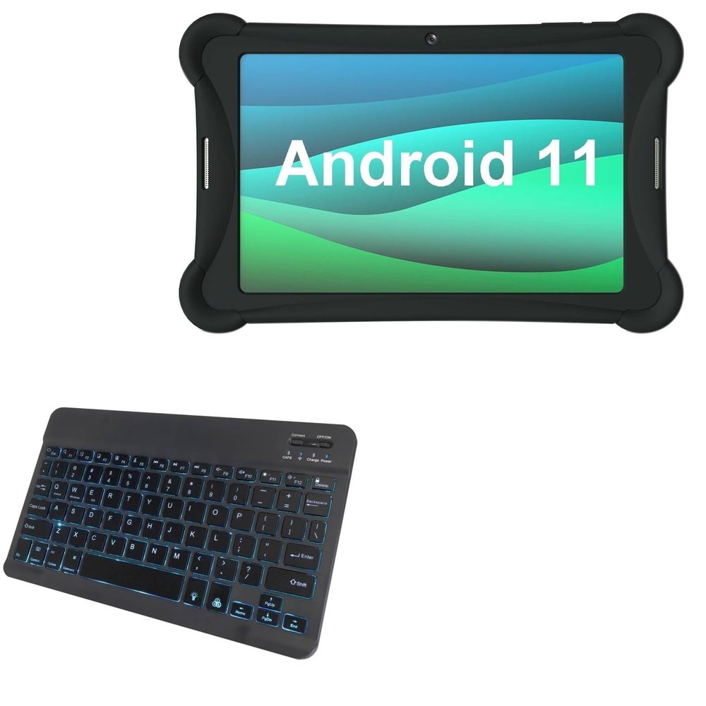 BoxWave Keyboard Compatible with Visual Land Prestige Elite 10QH - SlimKeys Bluetooth Keyboard - with Backlight, Portable Slim LED 7 Colors - Jet Black