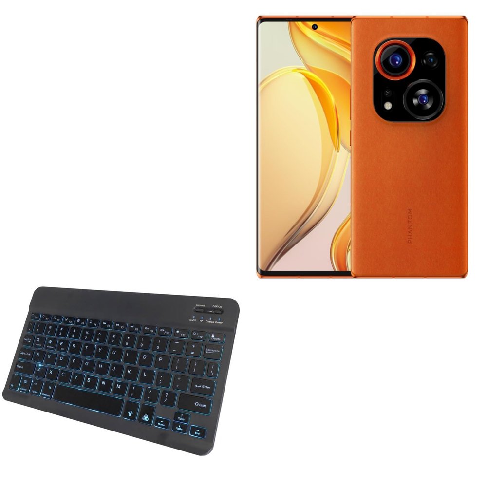 BoxWave Keyboard Compatible with Tecno Phantom X2 Pro - SlimKeys Bluetooth Keyboard - with Backlight, Portable Slim LED 7 Colors - Jet Black