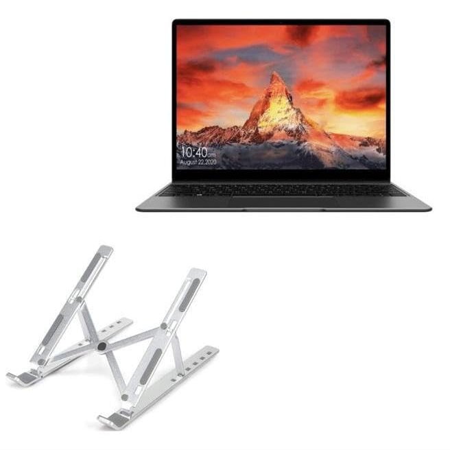 BoxWave Stand and Mount Compatible with Chuwi GemiBook Pro - Compact QuickSwitch Stand, Portable Multi Angle Viewing Foldable Riser - Metallic Silver