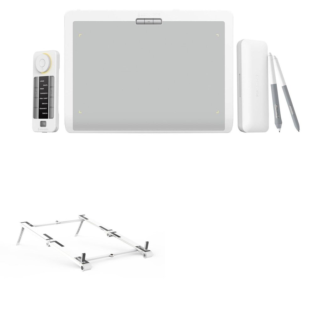 BoxWave Stand and Mount Compatible with Xencelabs Pen Tablet Bundle SE (Medium) - Pocket Aluminum Stand 3-in-1, Portable Multi Angle Viewing Riser - Metallic Silver