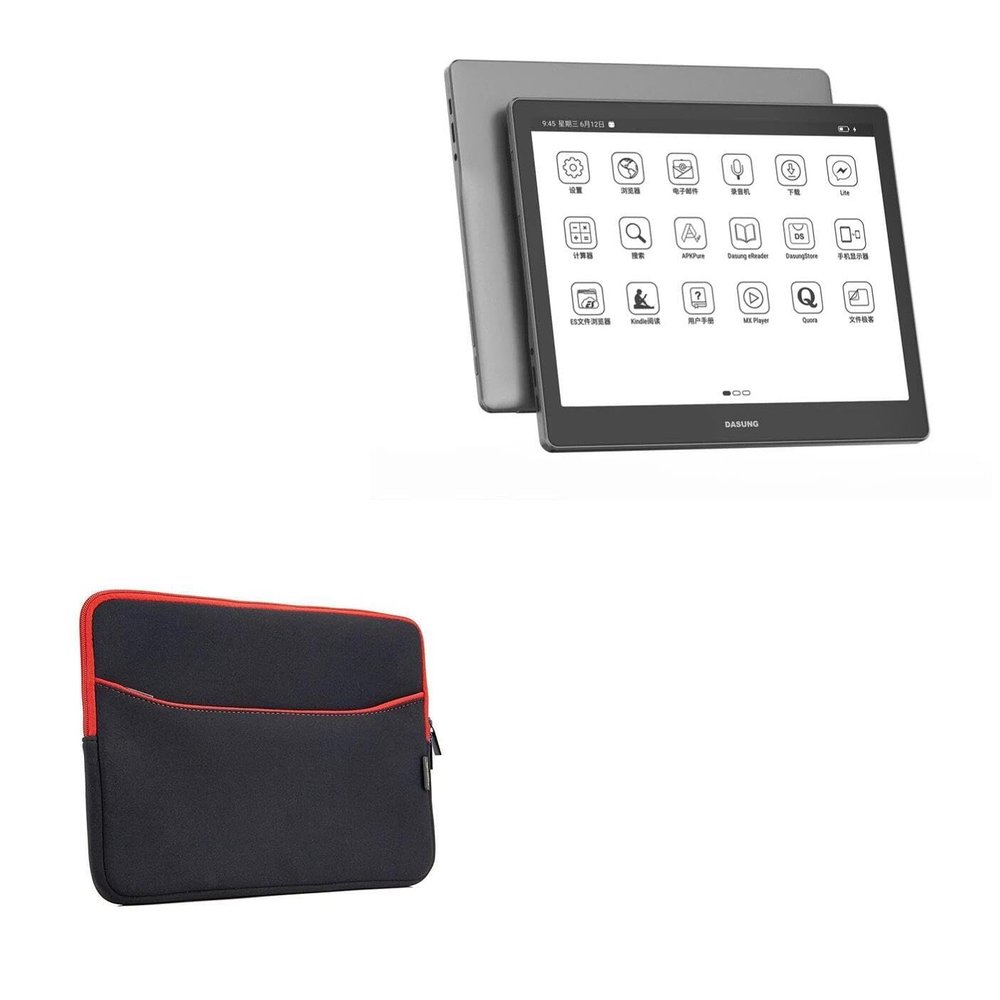 BoxWave Case Compatible with Dasung Not-eReader 103 (EP1030312) - SoftSuit with Pocket, Soft Pouch Neoprene Cover Sleeve Zipper Pocket - Jet Black with Red Trim