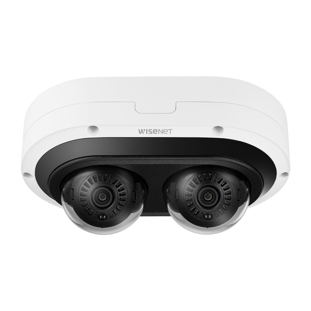 Hanwha PNM-7082RVD 2X2MP IR ICR extremeWDR Outdoor Network H.265 PoE+ Multi-Directional Dome Camera with 3~6mm(2X) Motorized varifocal 75 tilt Angle Lens, White/Aluminum