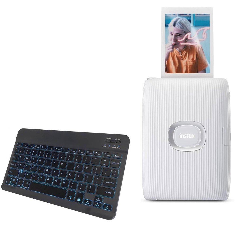BoxWave Keyboard Compatible with Fujifilm Instax mini Link 2 - SlimKeys Bluetooth Keyboard - with Backlight, Portable Slim LED 7 Colors - Jet Black