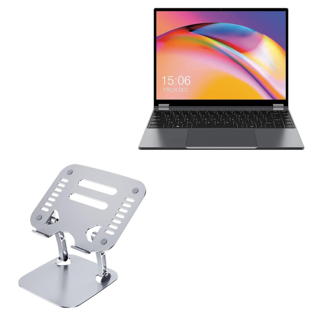 BoxWave Stand and Mount Compatible with Chuwi FreeBook - Executive VersaView Laptop Stand, Ergonomic Adjustable Viewing Angle Metallic Riser - Metallic Silver