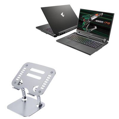 BoxWave Stand and Mount Compatible with AORUS 17G - Executive VersaView Laptop Stand, Ergonomic Adjustable Viewing Angle Metallic Riser - Metallic Silver