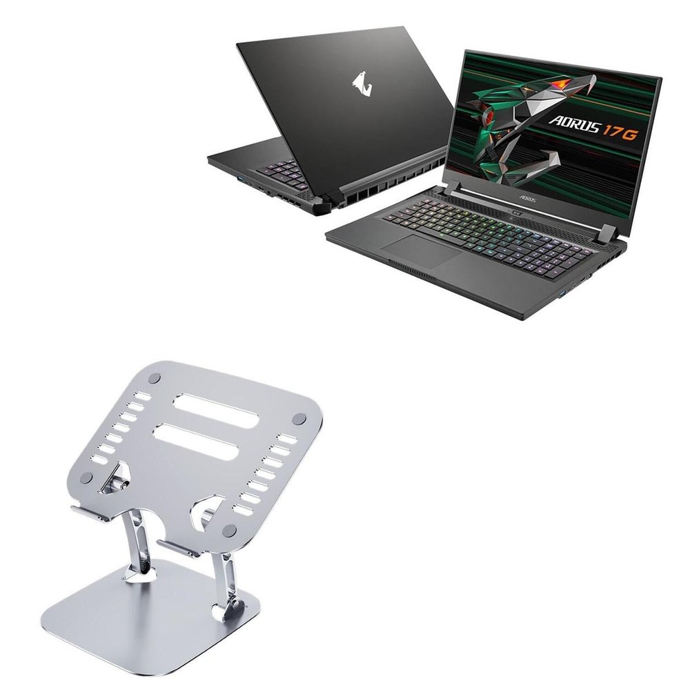 BoxWave Stand and Mount Compatible with AORUS 17G - Executive VersaView Laptop Stand, Ergonomic Adjustable Viewing Angle Metallic Riser - Metallic Silver