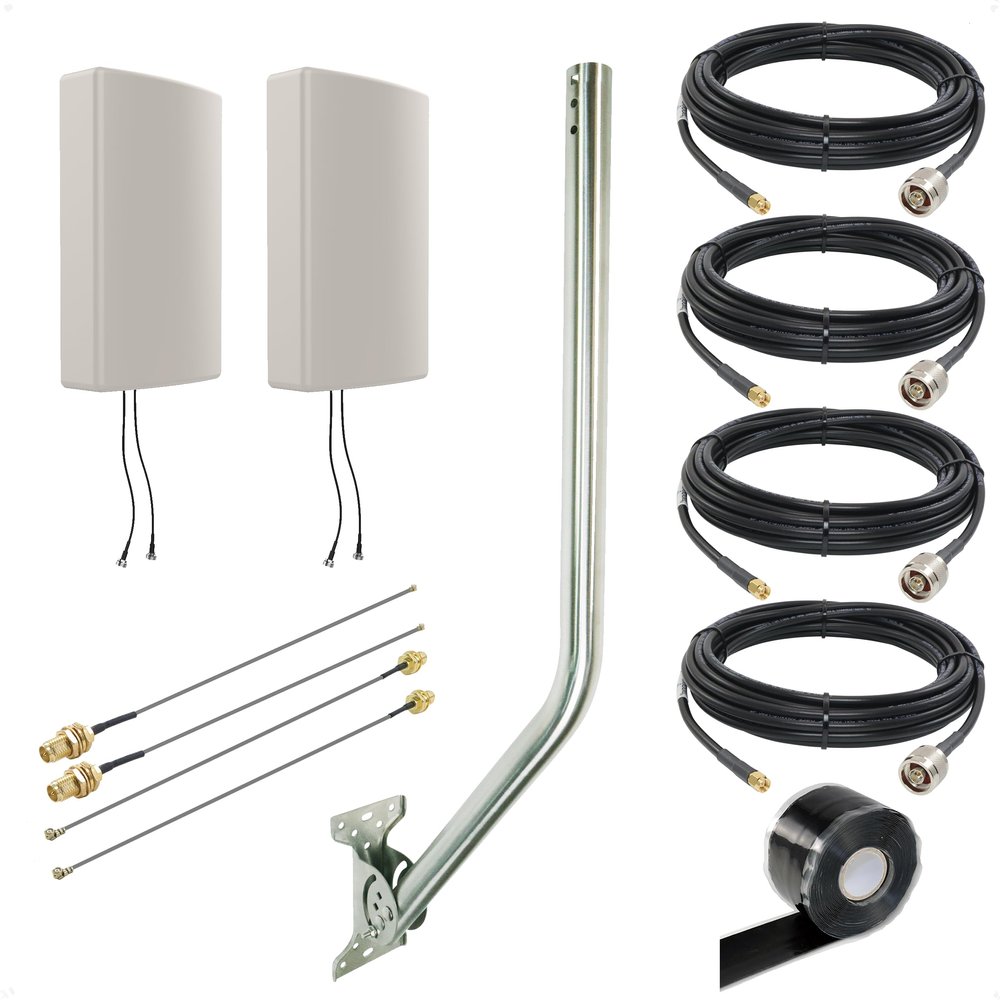 Proxicast 4x4 MIMO Cross-Polarized Antenna Bundle: 25 ft Cables + U.FL Adapters + Stainless Mount + Free Silicone Tape (ANT-129-001-4x4-25)