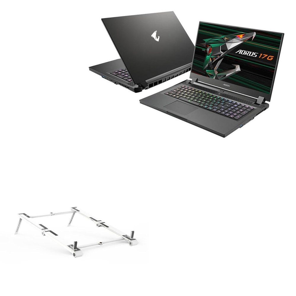BoxWave Stand and Mount Compatible with AORUS 17G - Pocket Aluminum Stand 3-in-1, Portable Multi Angle Viewing Riser - Metallic Silver