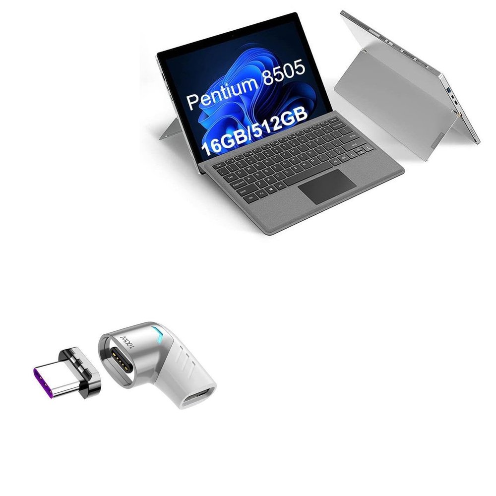 BoxWave Adapter Compatible with OneXPlayer OneNetbook T1 - MagnetoSnap PD Angle Adapter, Magnetic Charging Connector Device Saver - Metallic Silver