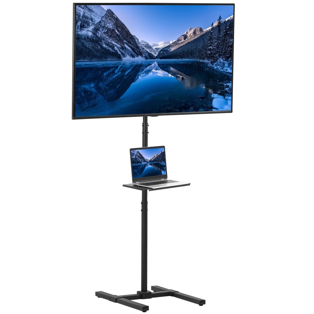 VIVO Extra Tall TV Floor Stand with Shelf for 13 to 50 inch Screens, LED OLED 4K Smart Flat, Curved Monitors, 70 inch Tall, Max VESA 200x200, Tall Pole for Treadmills, Ellipticals, Black, STAND-TV17-S