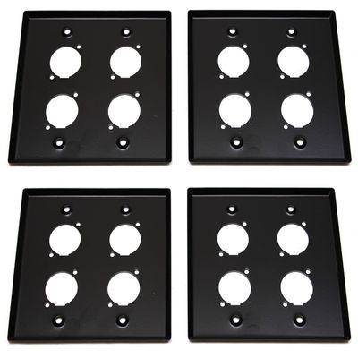 (4) Four Double Gang Blank Wall Plate for Four XLR Male or Female Panel Mount D Type BLACK Steel