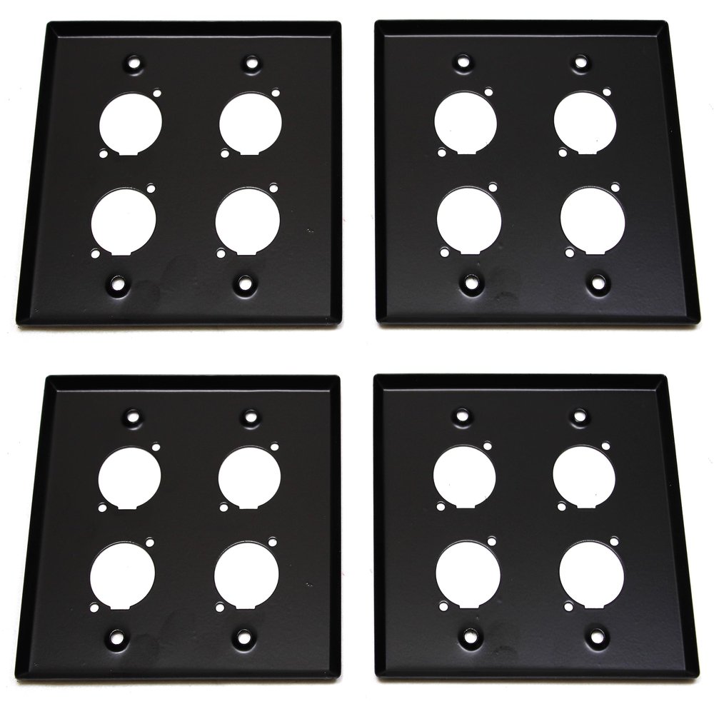 (4) Four Double Gang Blank Wall Plate for Four XLR Male or Female Panel Mount D Type BLACK Steel