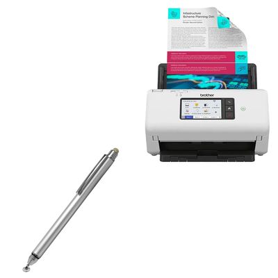 BoxWave Stylus Pen Compatible with Brother ADS-4700W - DualTip Capacitive Stylus, Fiber Tip Disc Tip Capacitive Stylus Pen - Metallic Silver