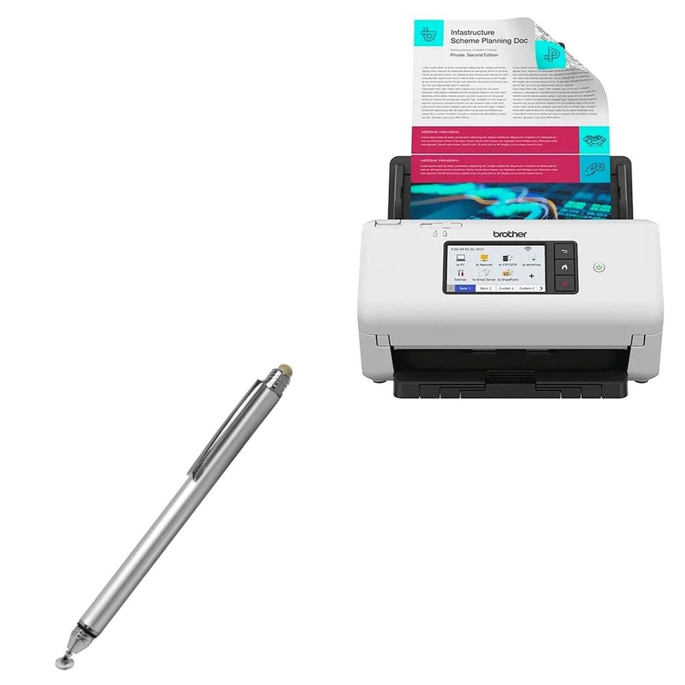 BoxWave Stylus Pen Compatible with Brother ADS-4700W - DualTip Capacitive Stylus, Fiber Tip Disc Tip Capacitive Stylus Pen - Metallic Silver